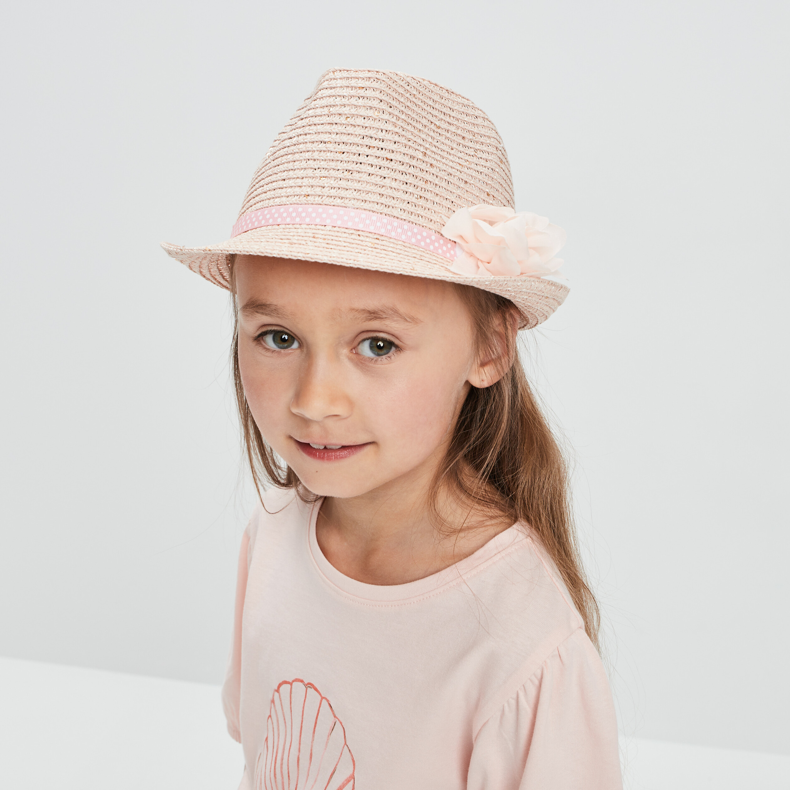 Chapeau à ruban et fleur rose clair fille | La Halle