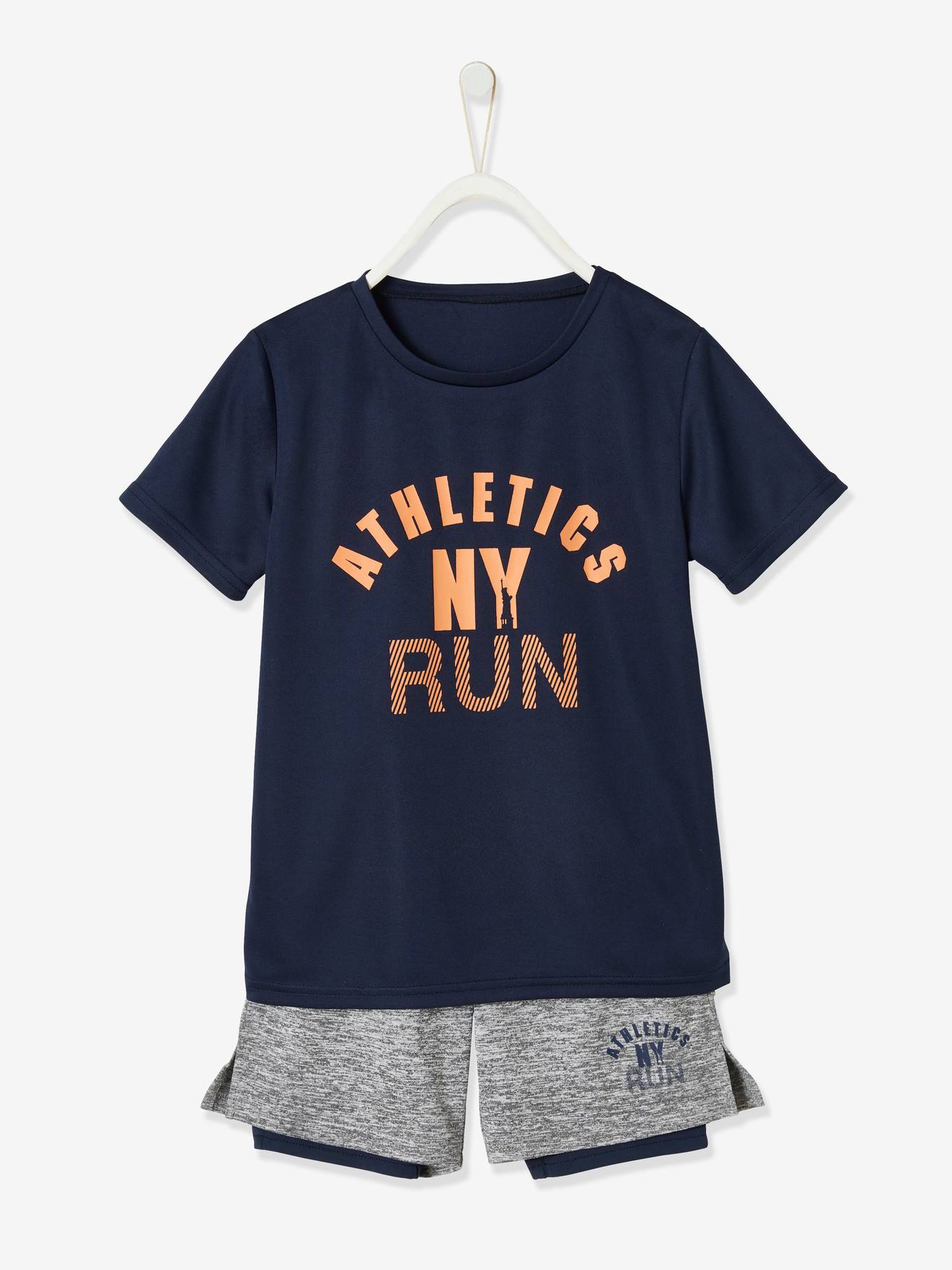 Ensemble de sport garçon T-shirt et bermuda effet 2 en 1 encre