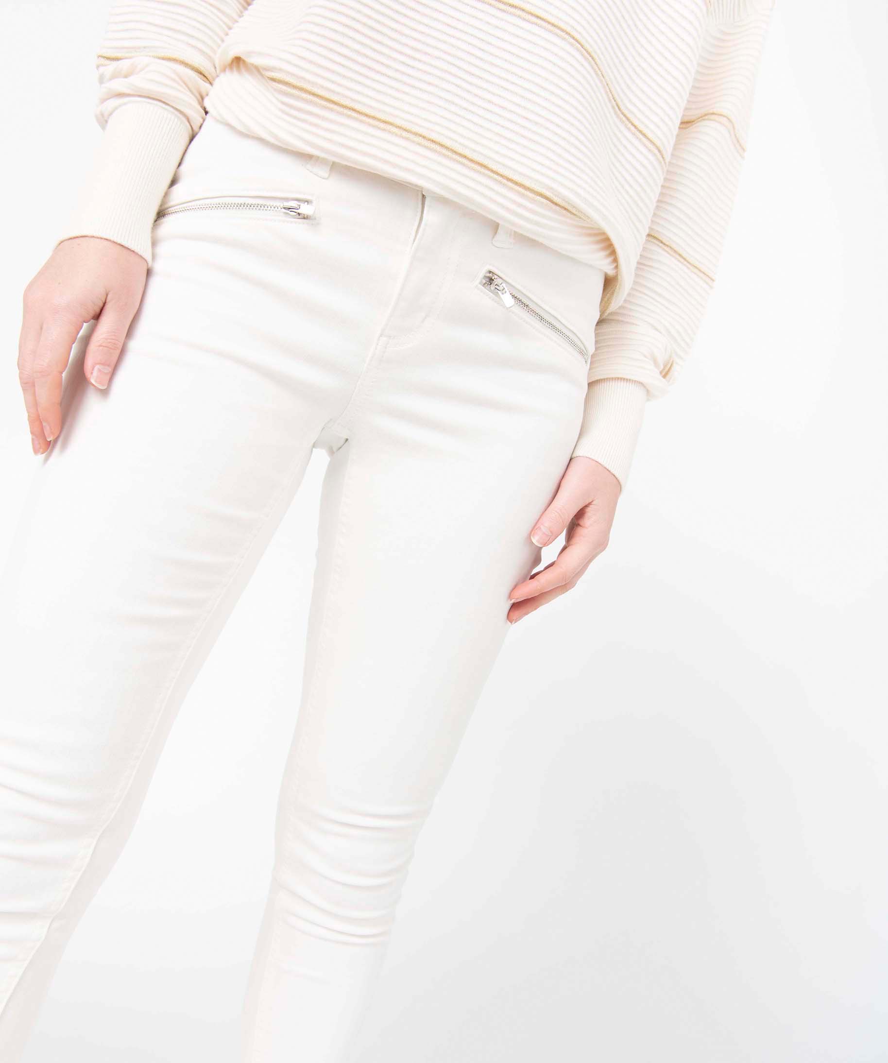 Pantalon femme en toile extensible coupe Skinny blanc | GEMO