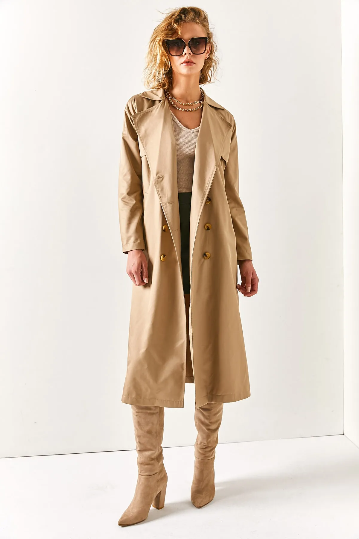 Olalook  Damen Trenchcoat mit Nerztasche, ungefüttert TRC-00000002