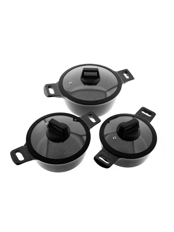 Mulex Kochgeschirr Set 7-tlg Topfset Koch-/Braten-Topf-Set Induktion in Schwarz günstig kaufen 7