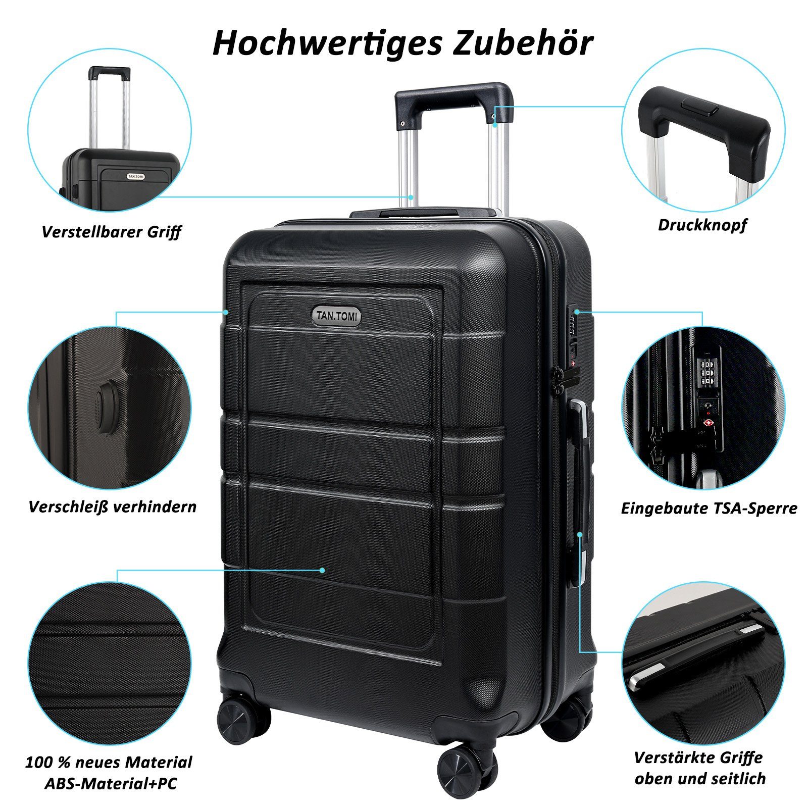 TAN.TOMI Hartschalen-Trolley Kofferset Hartschale Leicht Reisekoffer ABS+PC Erweiterbar Haltbar, 4 Rollen, Trolley Handgepäck Große Kapazität mit 4 Rollen und TSA Schloss