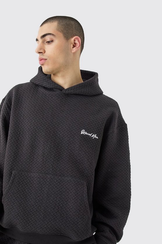 Kastiger Oversize Jacquard Hoodie mit Stickerei