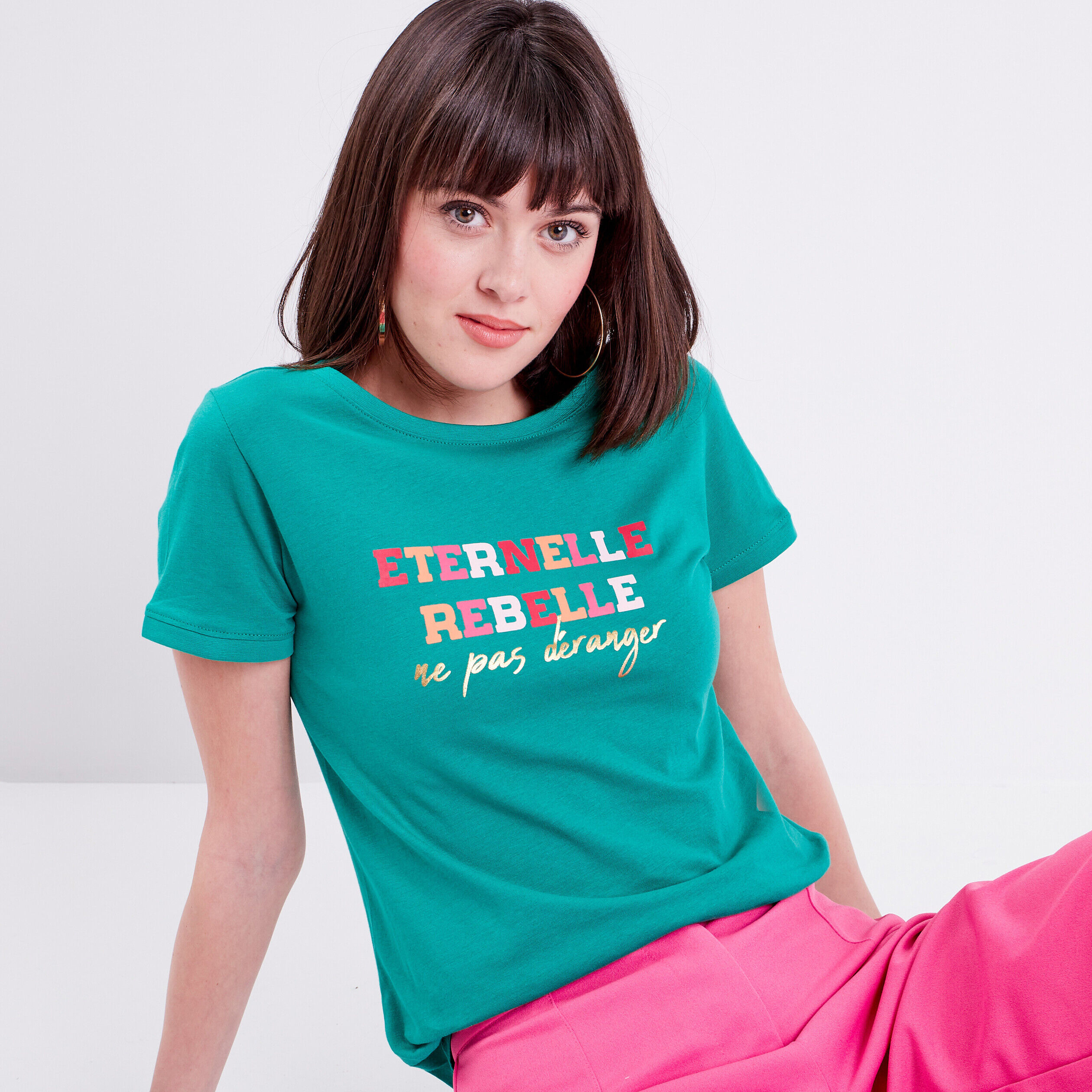 T-shirt manches courtes vert femme | Cache Cache