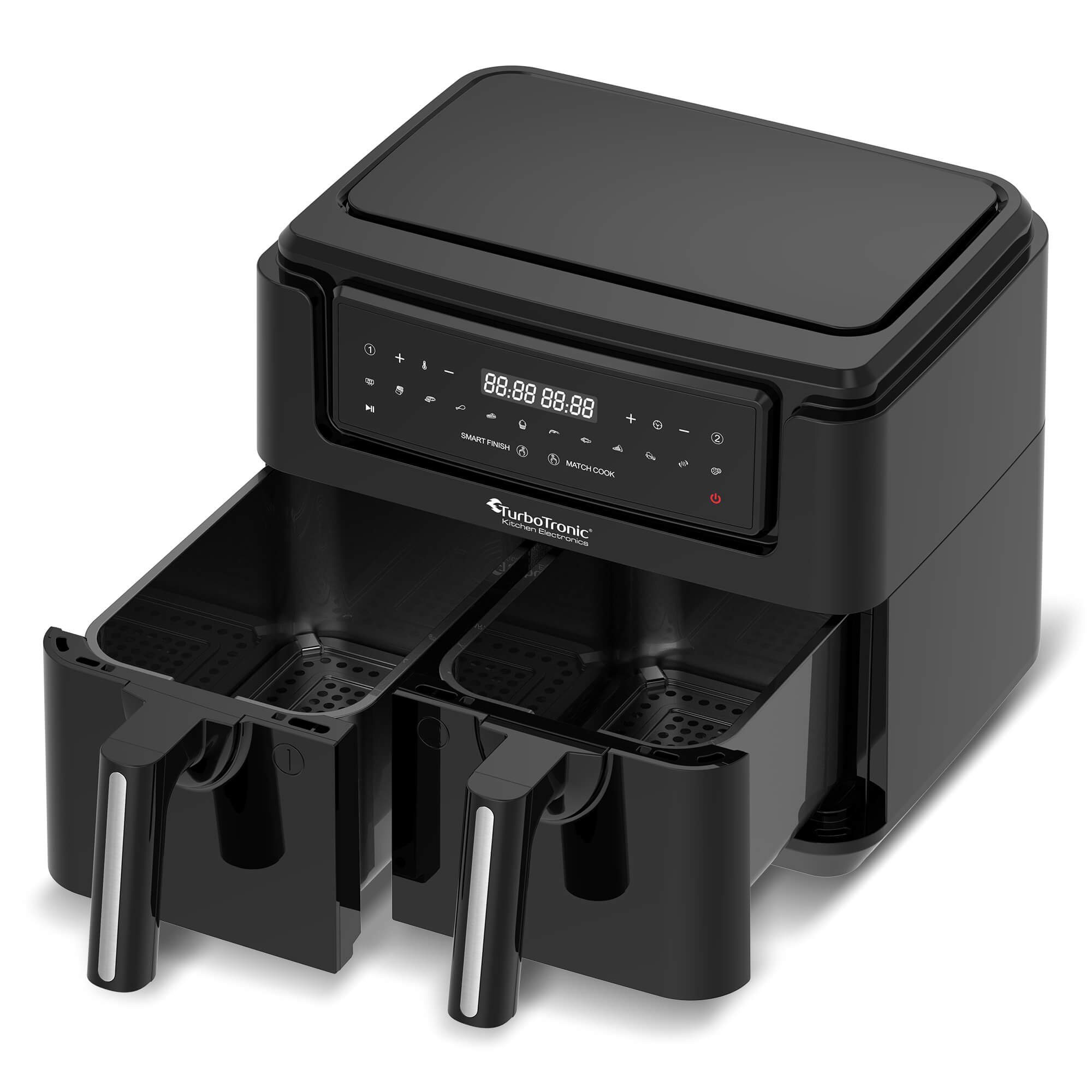TurboTronic by Z-Line Heißluftfritteuse XXL doppel Airfryer 1750W 7,6L 2x 3,8L Kammer 12 Programme digitale, 1750 W