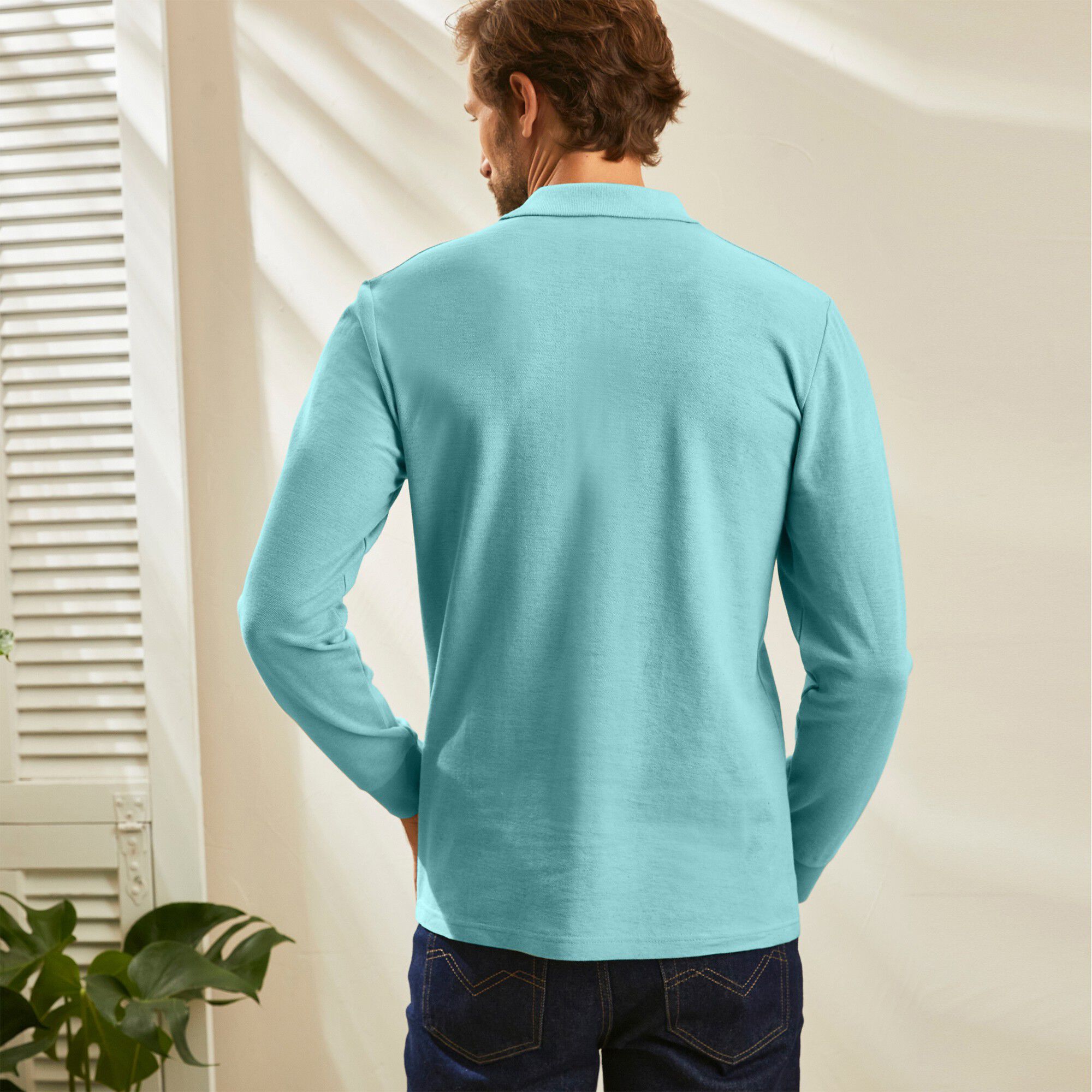 Polo uni maille piquée manches longues
