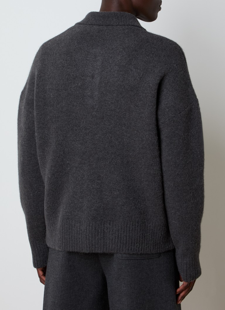 AMI Paris Chunky knit sweater in alpaca wool blend with polo collar and knitted logo