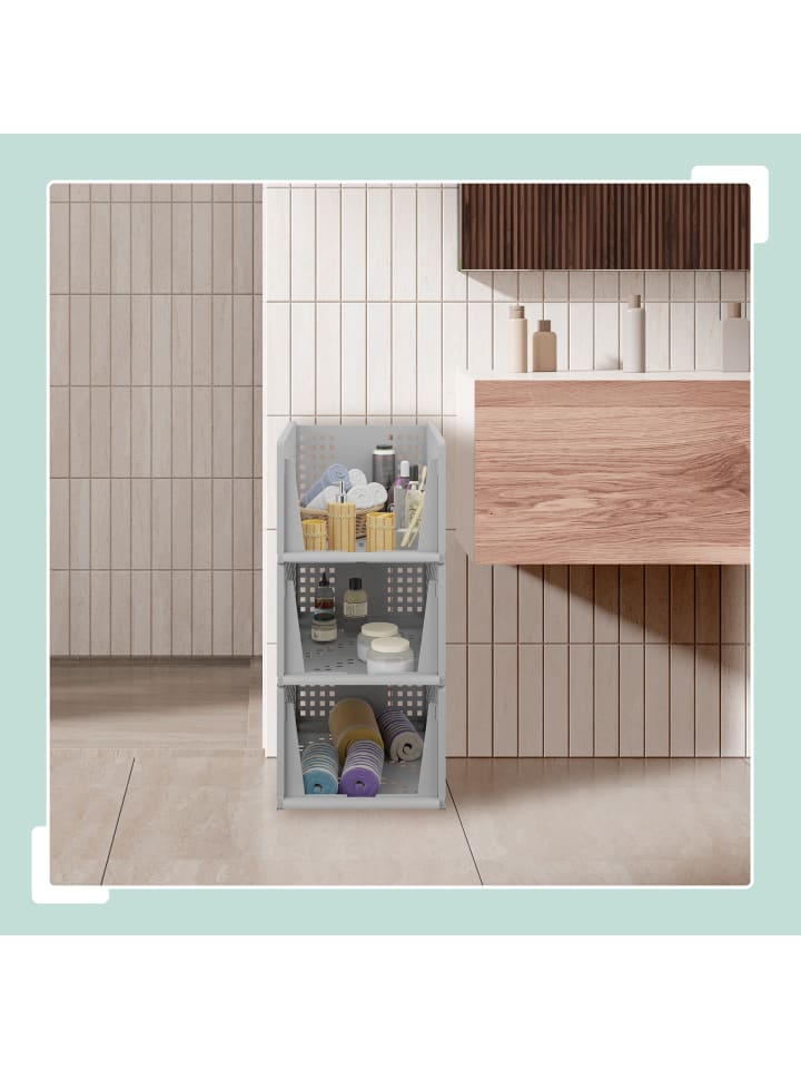 relaxdays 3 x Schrank Organizer in Grau - (B)33,5 x (H)24,5 x (T)43,5 cm günstig kaufen onesize