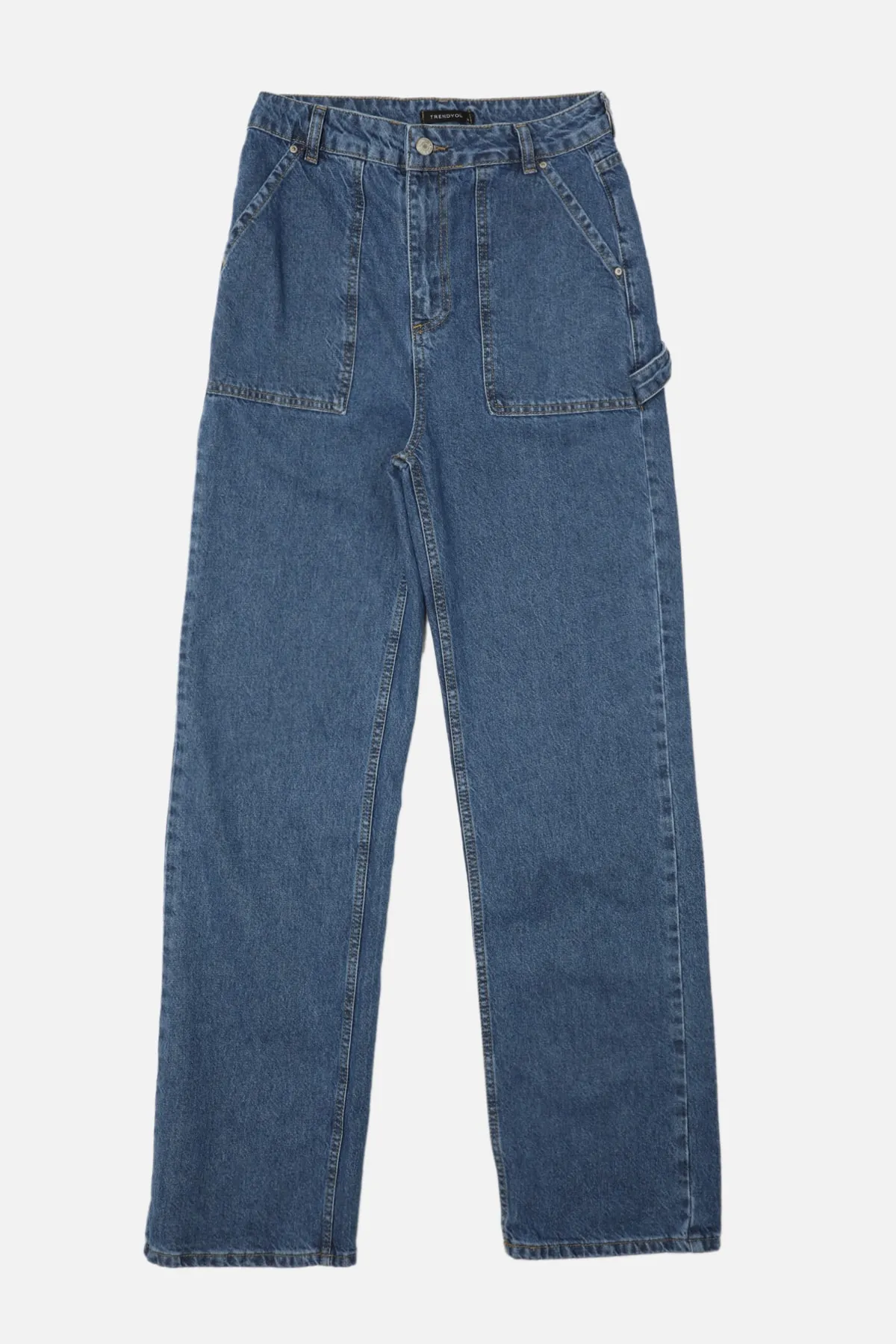 Trendyol Collection  Blaue Jeans mit hoher Taille und weitem Bein und Taschendetail TWOAW22JE0595