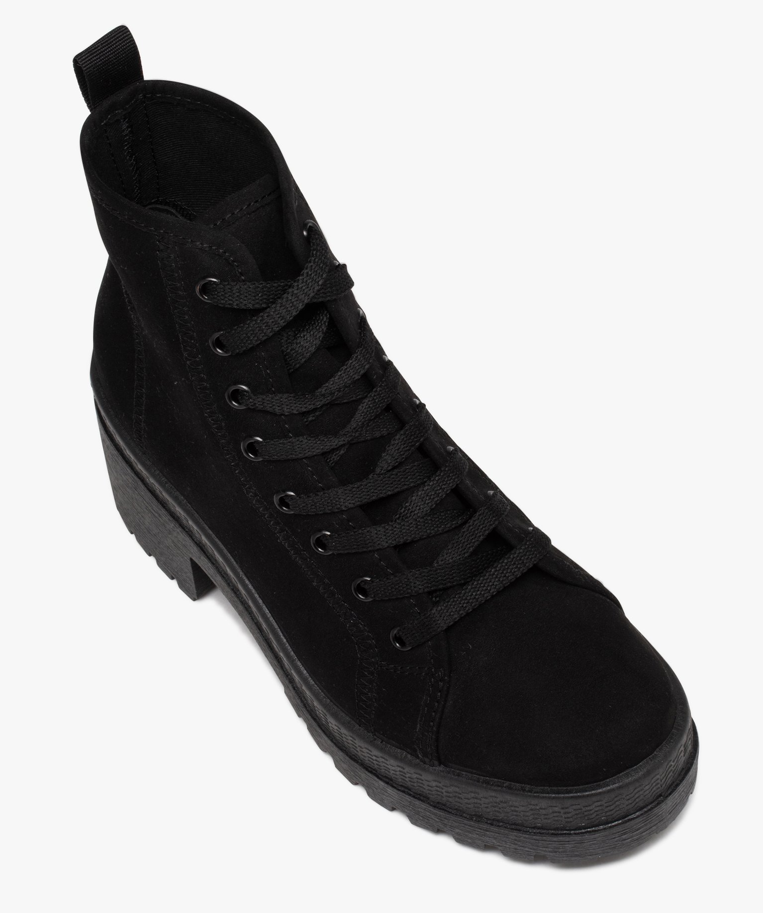 Tennis femme mid-cut en toile unie à talon et semelle crantée noir | GEMO