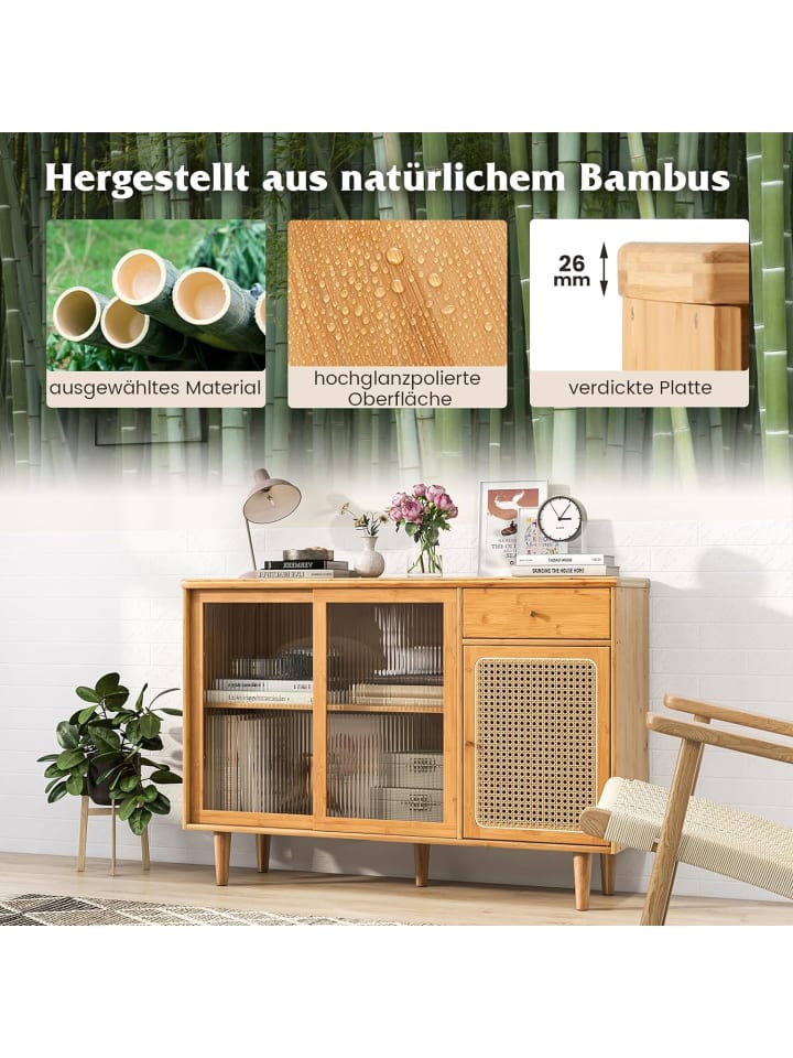 COSTWAY Buffetschrank Bambus 120 x 35 x 83 cm in Hellbraun günstig kaufen onesize