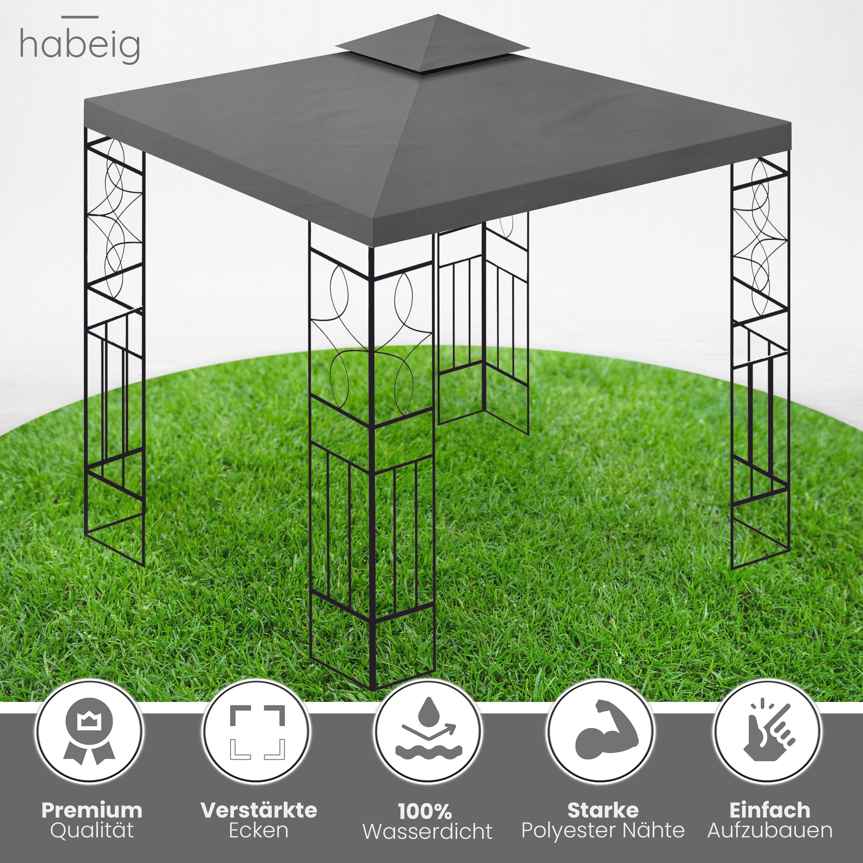 habeig Pavillon WASSERDICHTER Pavillon Romantika 3x3m Metall inkl. Dach wasserfest