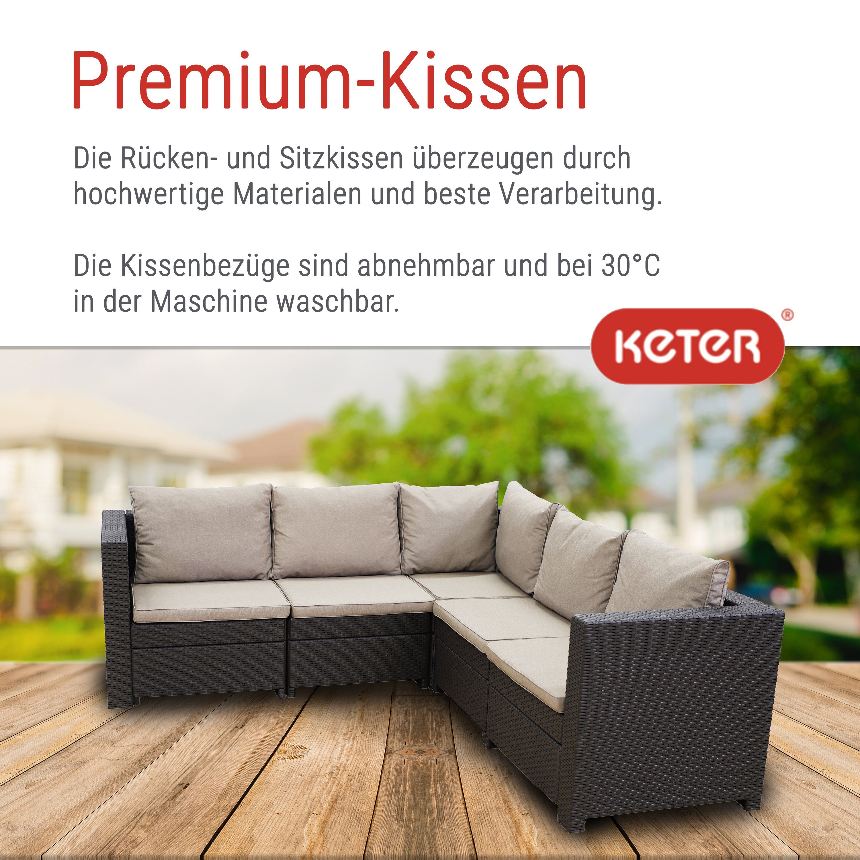 Keter Loungeset Keter Provence Eck-Sofa, Premium Panama braun mit Kissen und Tisch