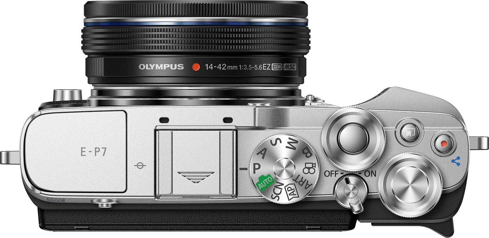 Olympus E‑P7 Systemkamera (M. Zuiko Digital ED 14-42mm F3.5-5.6 EZ Pancake, 20,3 MP, 3x opt. Zoom, Bluetooth, WLAN)