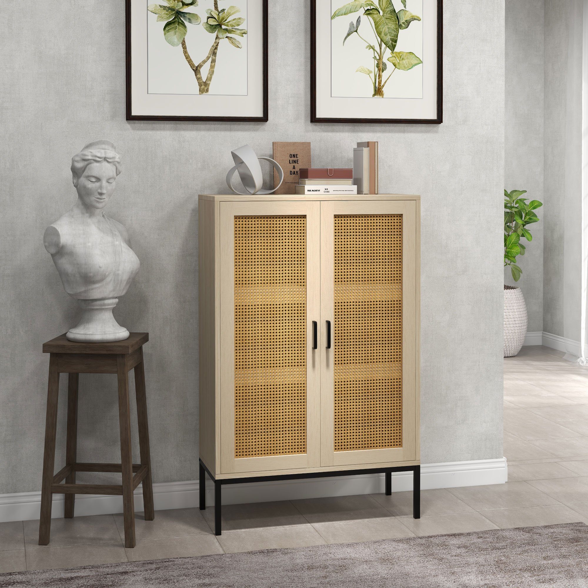 HOMCOM Highboard Aufbewahrungsschrank mit 3 Regalen, Doppeltür, für Wohnzimmer (Küchenschrank, 1 St., Sideboard), Kippsicheres Design