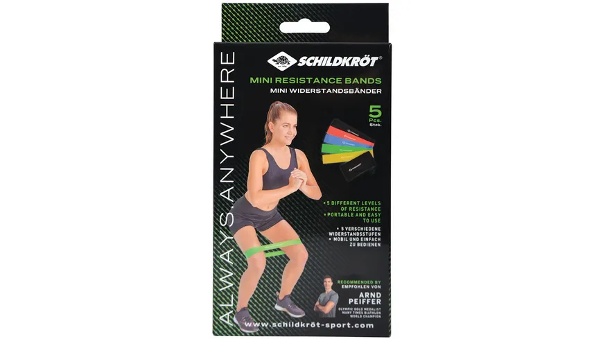 Schildkröt-Fitness - Resistance Bands, 5er Set mit verschiedenen Härtegraden, inkl. Tragetasche