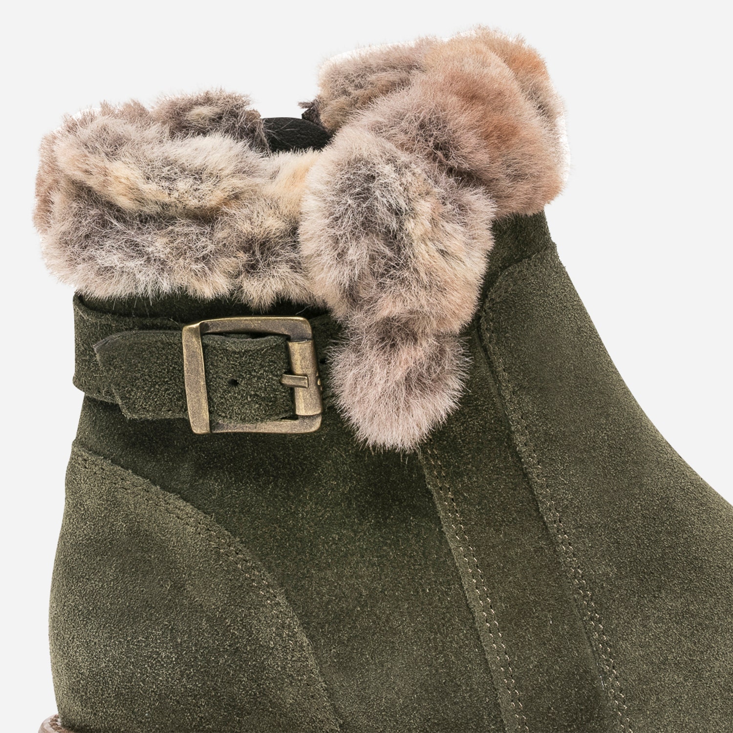 Boots kaki en cuir velours fourré