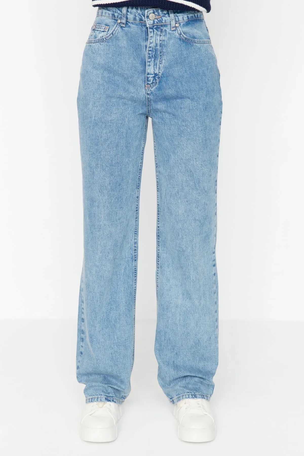 Trendyol Collection  Dunkelblaue Jeans mit hoher Taille und weitem Bein TWOAW23JE00671