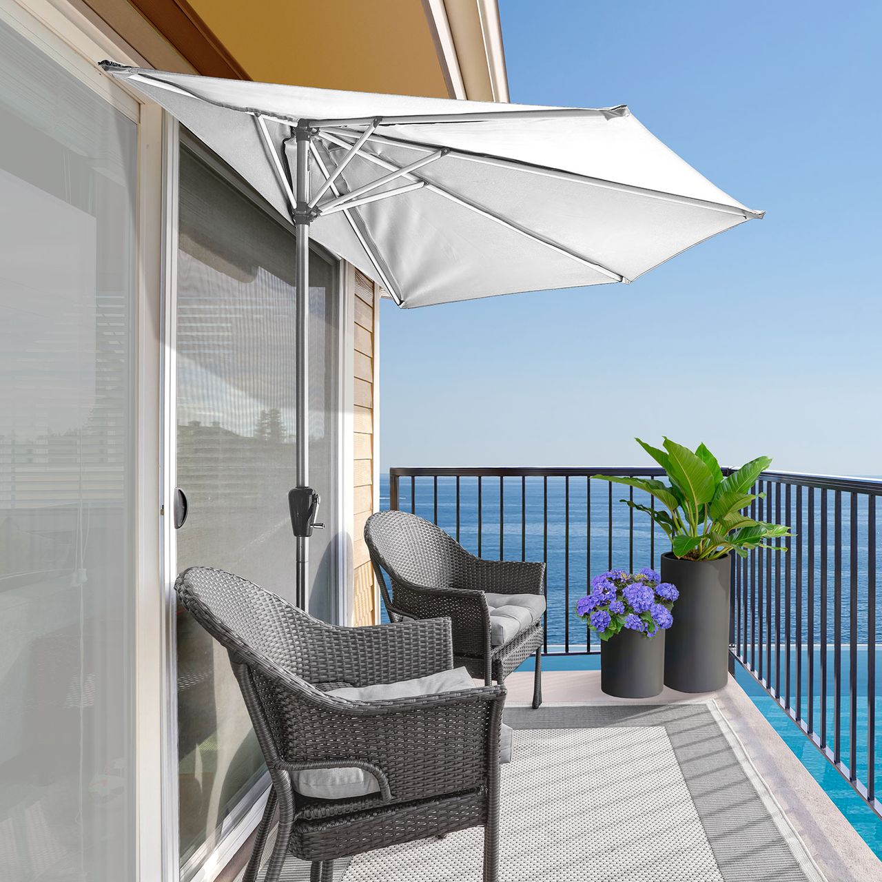 Weles AMARE Luxus Sonnenschirm 270 x 135 x 235 cm (B x T x H) Aluminium Schaft 38 mm poliert mit transparenter Schutzlackierung, Weiß