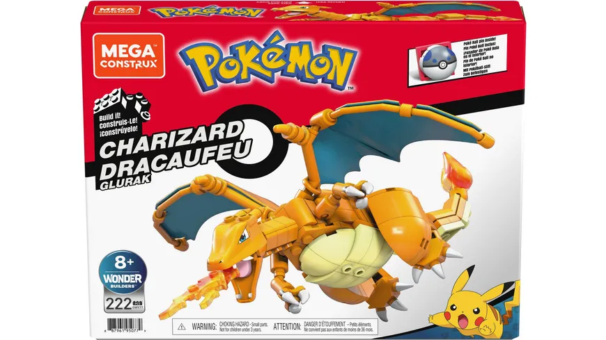 Mega Construx Pokémon Glurak, Bauset, Bausteine, Sammelfigur, 223 Teile