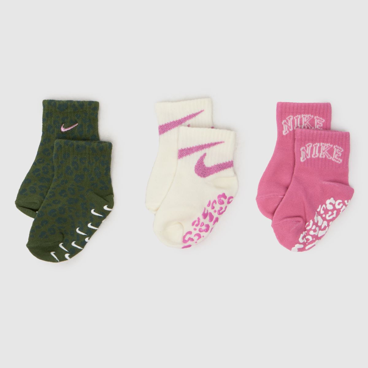 Nike rosa flerfärgade swoosh-strumpor för barn, 3-pack