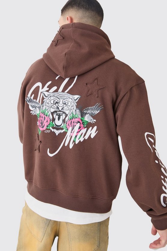 Kastiger Oversize Hoodie mit Tiger-Print