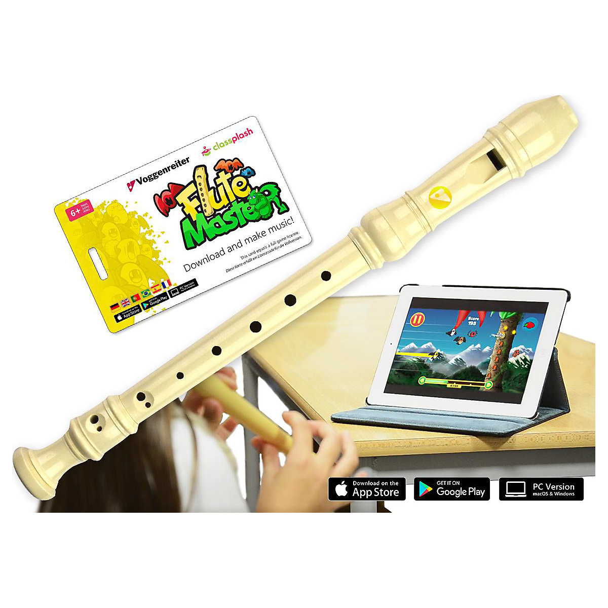 Flute Master (App) mit Blockflöte aus Kunststoff (deutsche Griffweise)