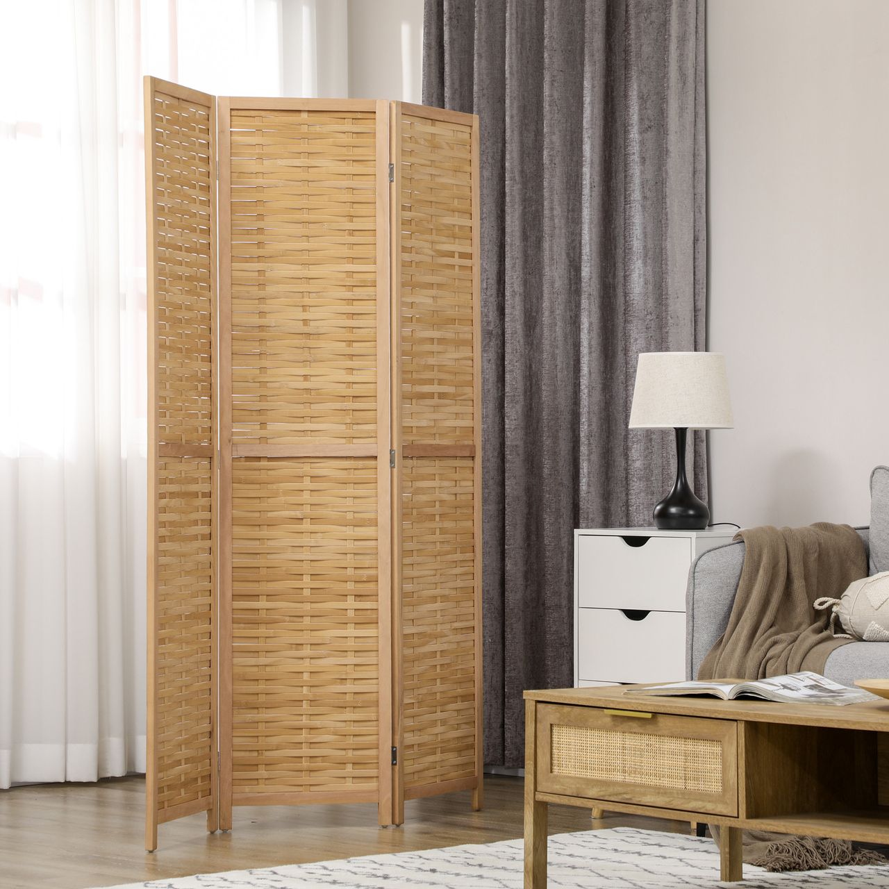 HOMCOM Paravent 3-teiliger Raumteiler 120x170 cm Trennwand Faltbarer Sichtschutz