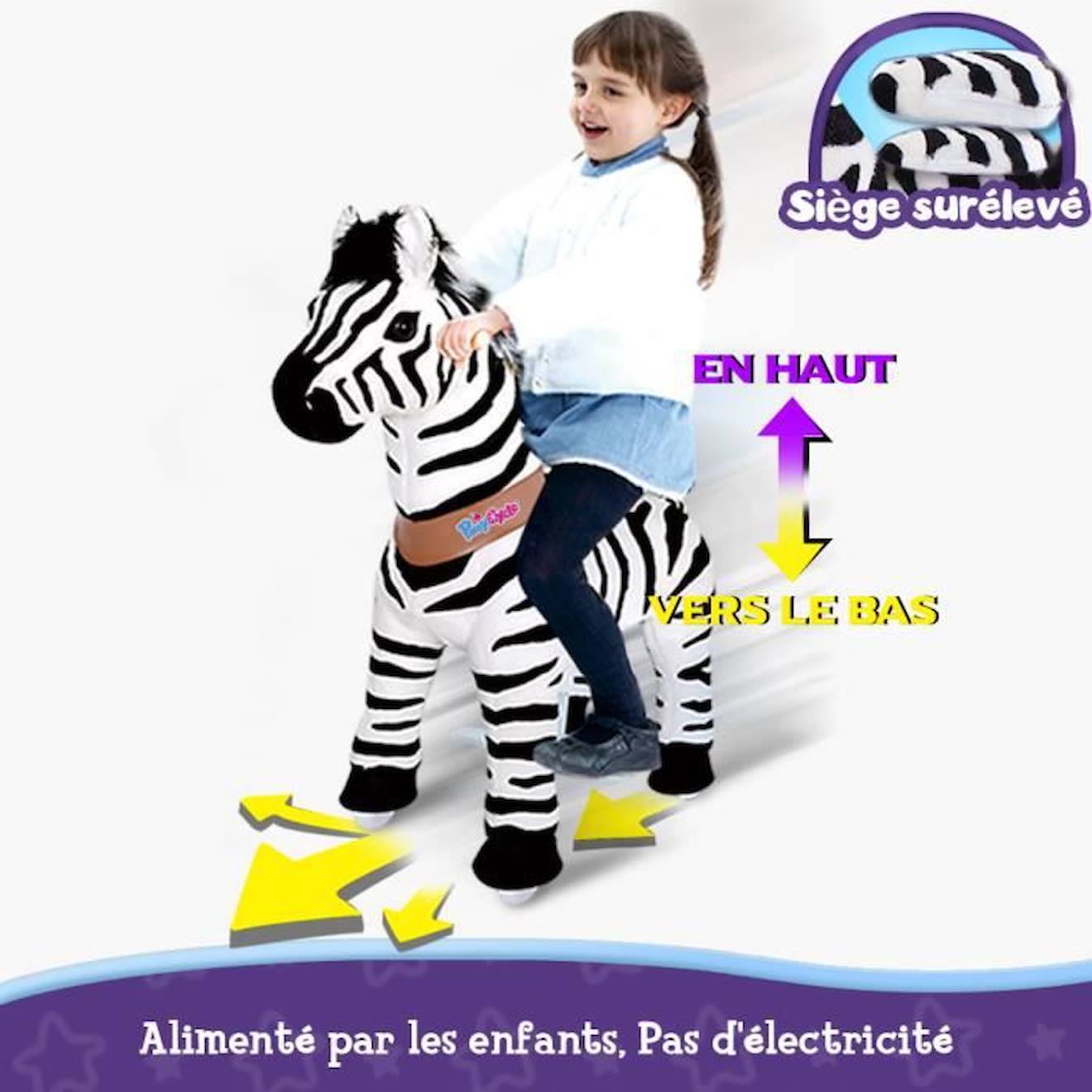 PonyCycle Modèle U Monter à cheval Animal qui marche Zebra à roues avec frein et son Taille 3 pour les 3-5 ans Ux368 noir