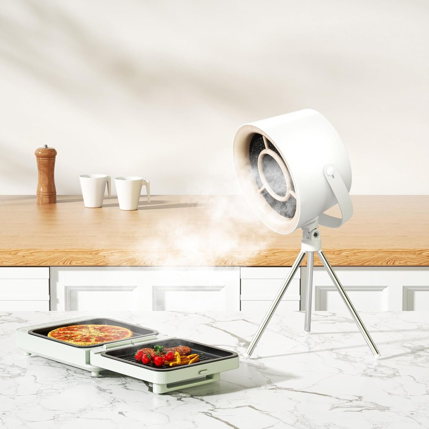 KREATE Doppelkochplatte Tragbare Dunstabzugshaube, Tisch-Dunstabzugshaube, Küchenlüftung, 10 Austauschbare Filter, 3-Gang-Abluftventilator, zum Grillen, Kochen