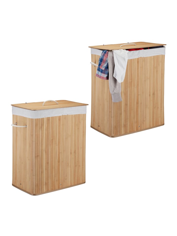 relaxdays 2 x Wäschekorb in Natur - (B)55 x (H)63 x (T)35 cm günstig kaufen onesize