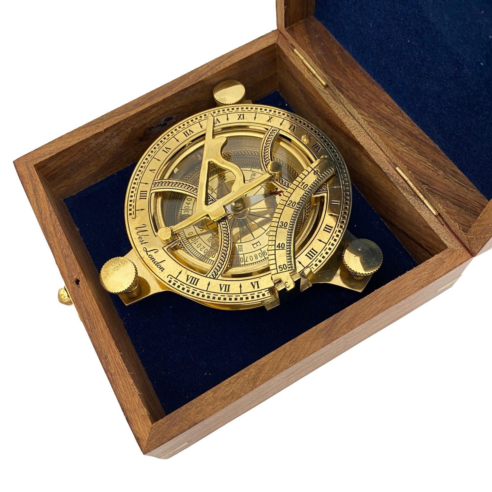 Aubaho Kompass Kompass mit Box Sonnenuhr Maritim Schiff Navigation Dekoration Messing