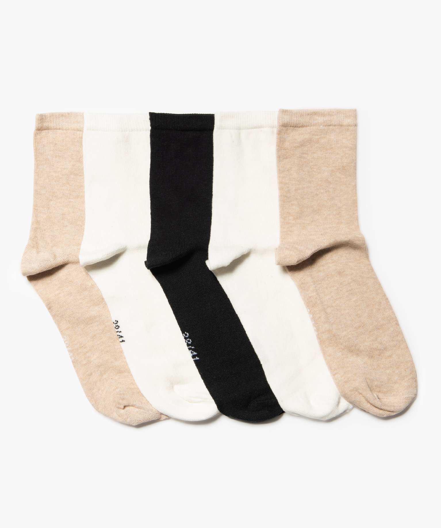 Chaussettes femme unies en coton (lot de 5) beige | GEMO