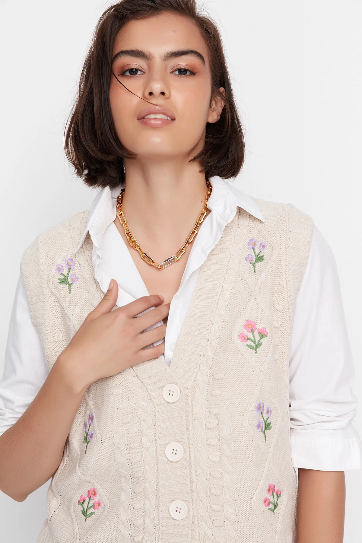 Trendyol Collection  Strickweste - Beige - Regular Fit