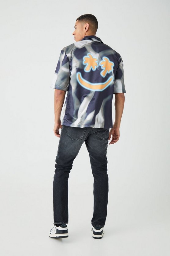 Kurzärmliges Satin-Hemd mit Print