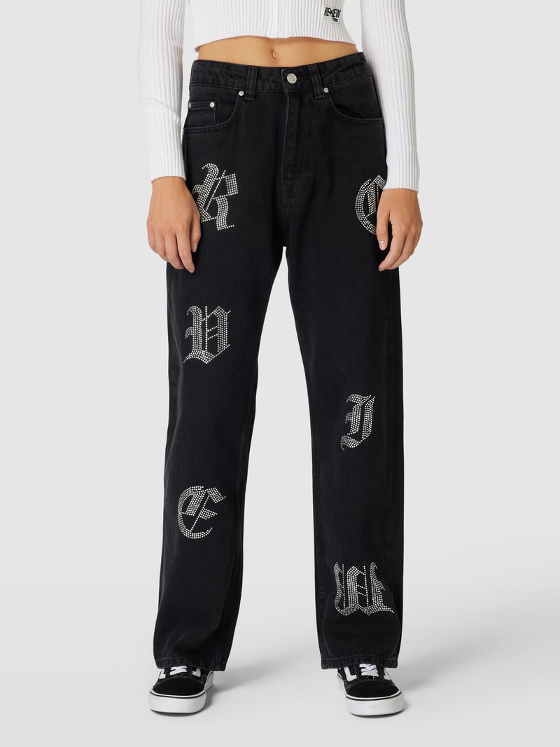 Jeans mit Strasssteinbesatz in schwarz