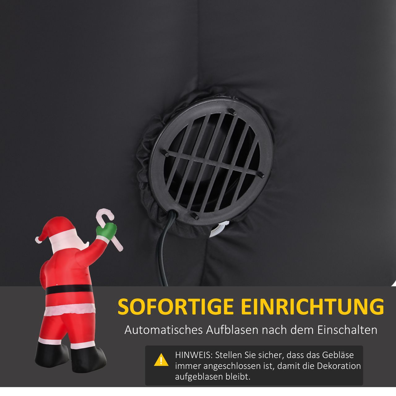 HOMCOM Aufblasbarer Weihnachtsmann mit Zuckerstange 243 cm LED mit Gebläse Weihnachts-Party Weihnachtsdekoration Weiß Rot Grün 160 x 85 x 243 cm