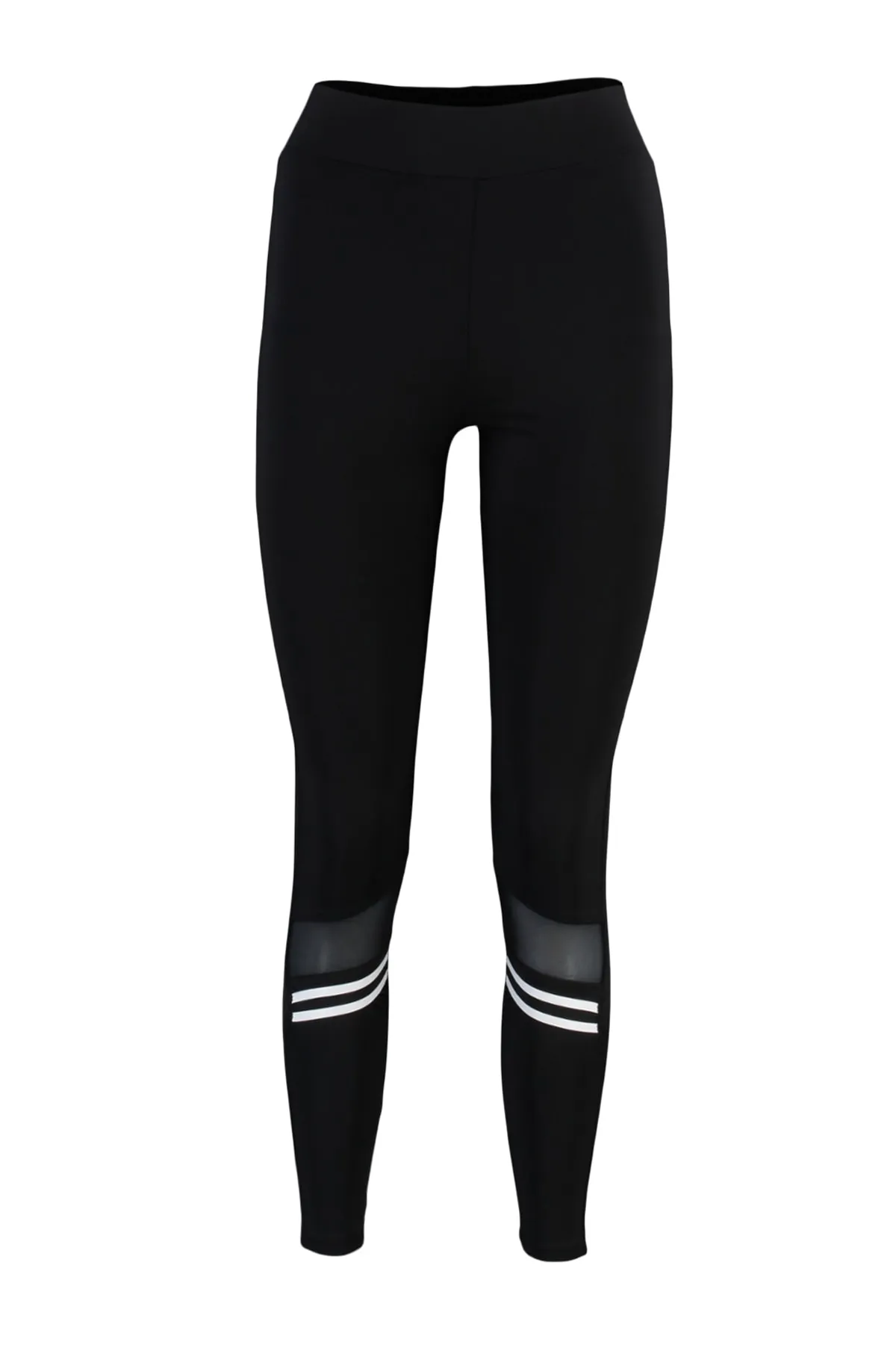 Trendyol Collection  Gestrickte Sport-Leggings in voller Länge aus schwarzem Tüll und Streifen mit detaillierten Details TWOAW20TA0093