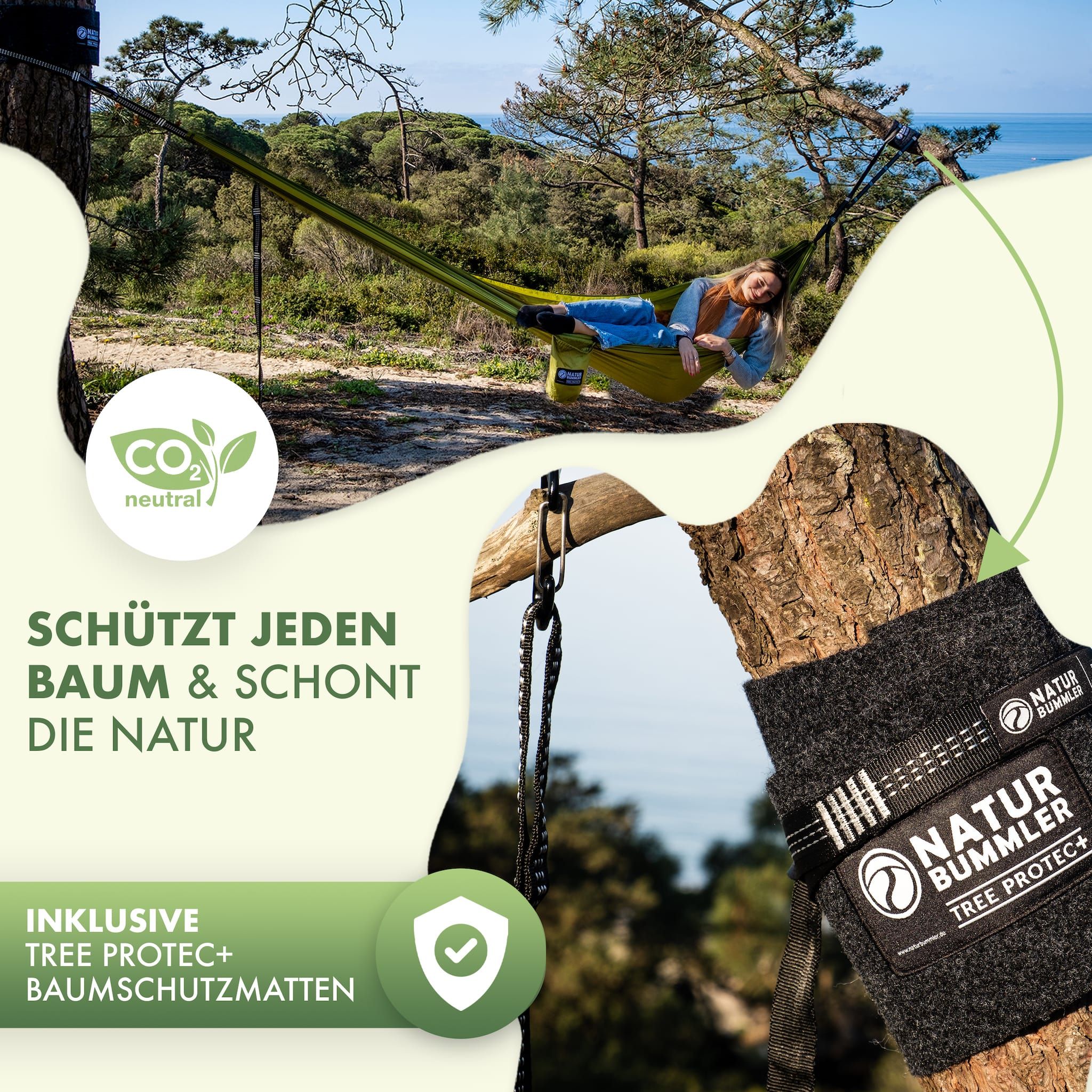Naturbummler 300 x 170 Hängematte mit Baumschutzmatten