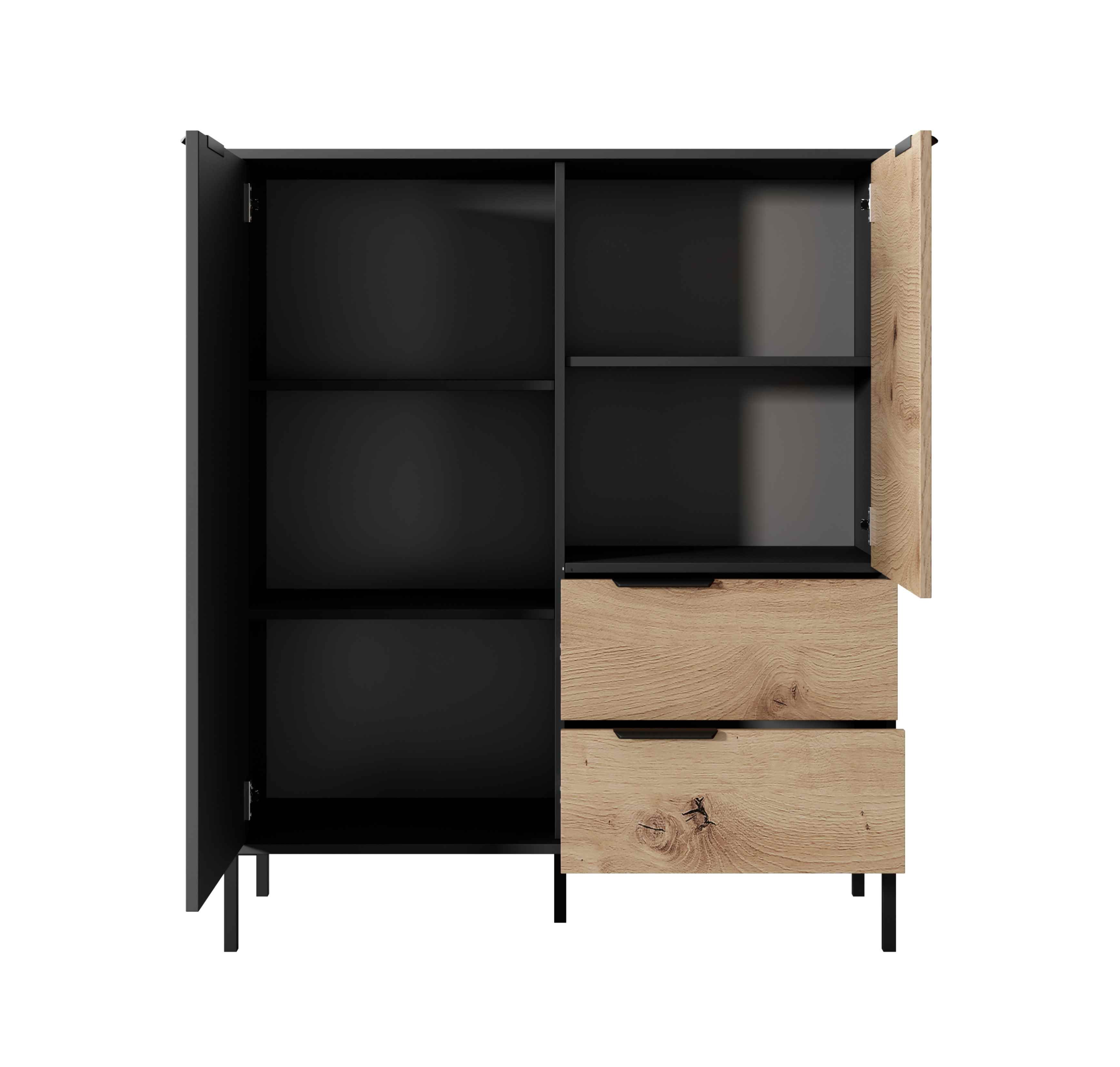 Furnix Highboard RAVIN 2D2S Sideboard mit Flügeltüren und Schubladen, B103,3 cm x H123,4 cm x T39,5 cm, 2 Farbvarianten