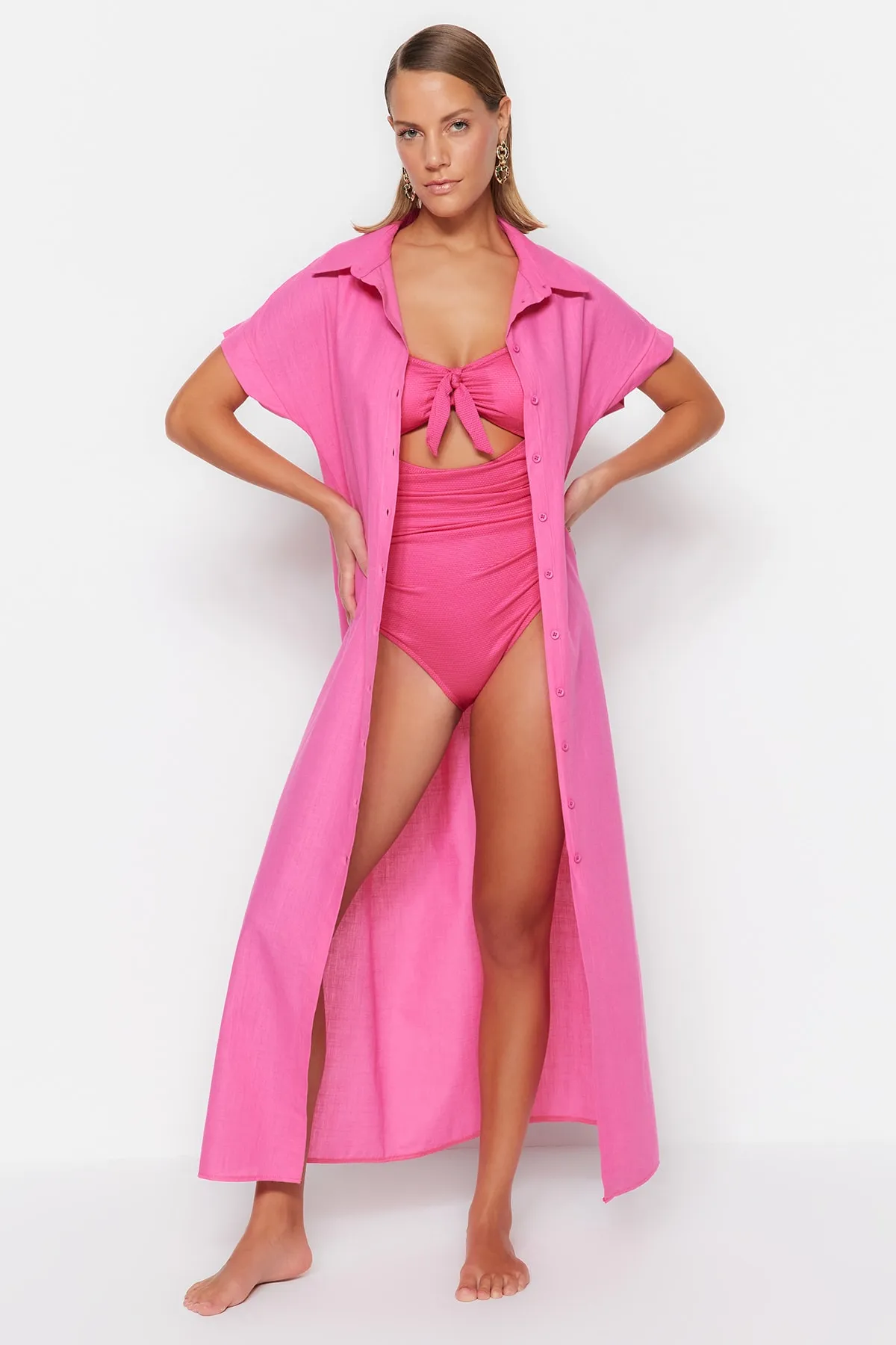 Trendyol Collection  Fuchsia Wide Fit Maxi-Strandkleid aus gewebter Baumwolle aus 100 % TBESS23EL00094