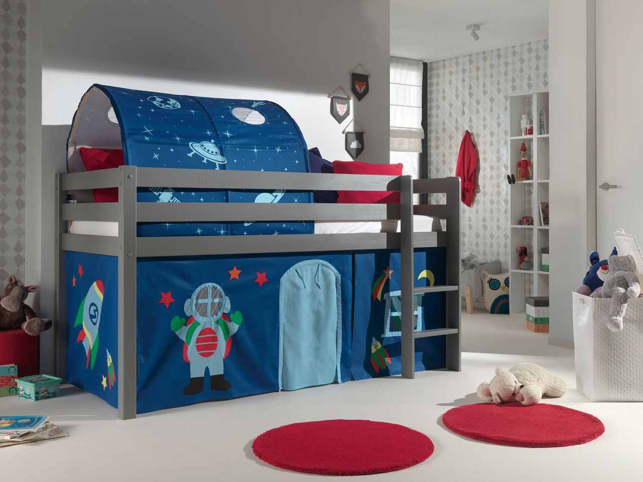 VIPACK Spielbett Pino mit Textilset Vorhang und Tunnel 