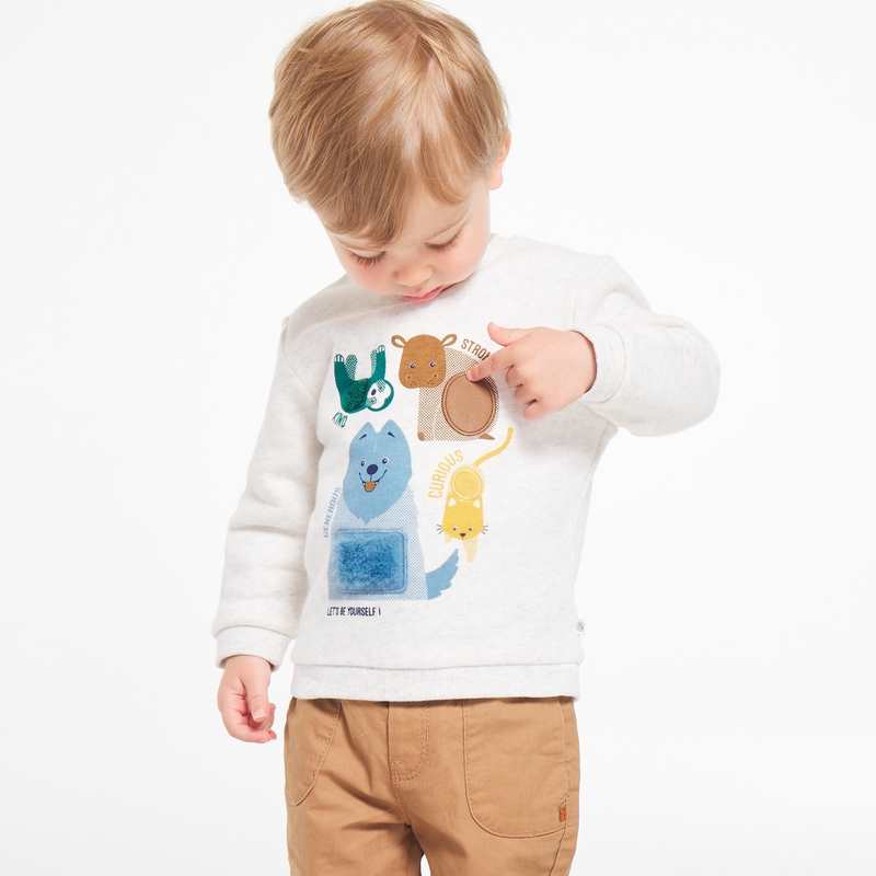 Sweat animation sensorielle animaux gris bébé garçon