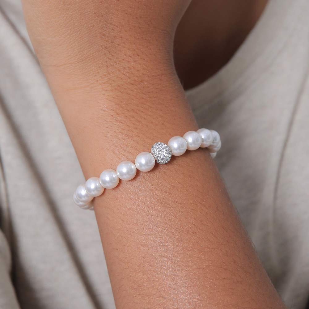 Elli Elli Bracelet Femmes Elégant avec Perles Synthétiques et Cristaux en Argent Sterl Bracelet