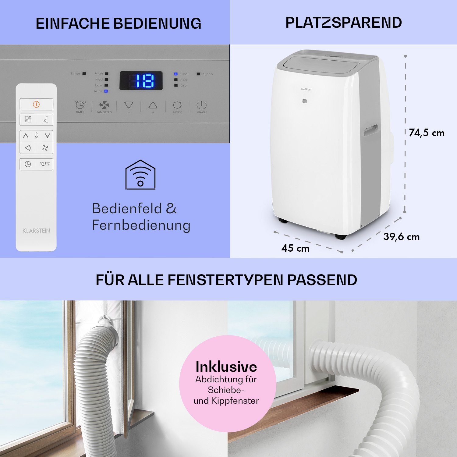 Klarstein Klimagerät Grandbreeze Eco 12K, Klimagerät mobil Air Conditioner Kühlgerät Luftkühler