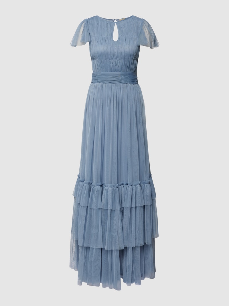 Abendkleid mit Schlüsselloch-Ausschnitt in rauchblau