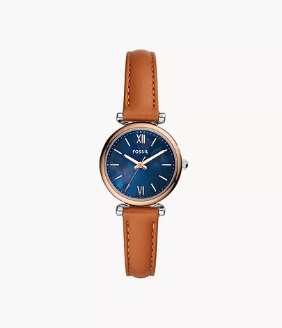 Fossil Damenuhr Carlie Mini Leder Hellbraun