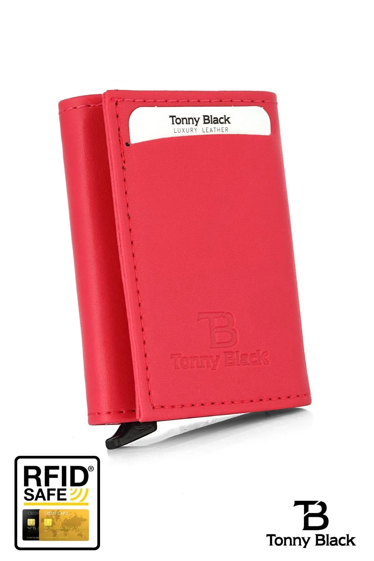 Tonny Black  Originale RFID-Schutz-Geldbörse mit Automatikmechanismus und Diebstahlschutz, mit Geld- und Kartenhalter
