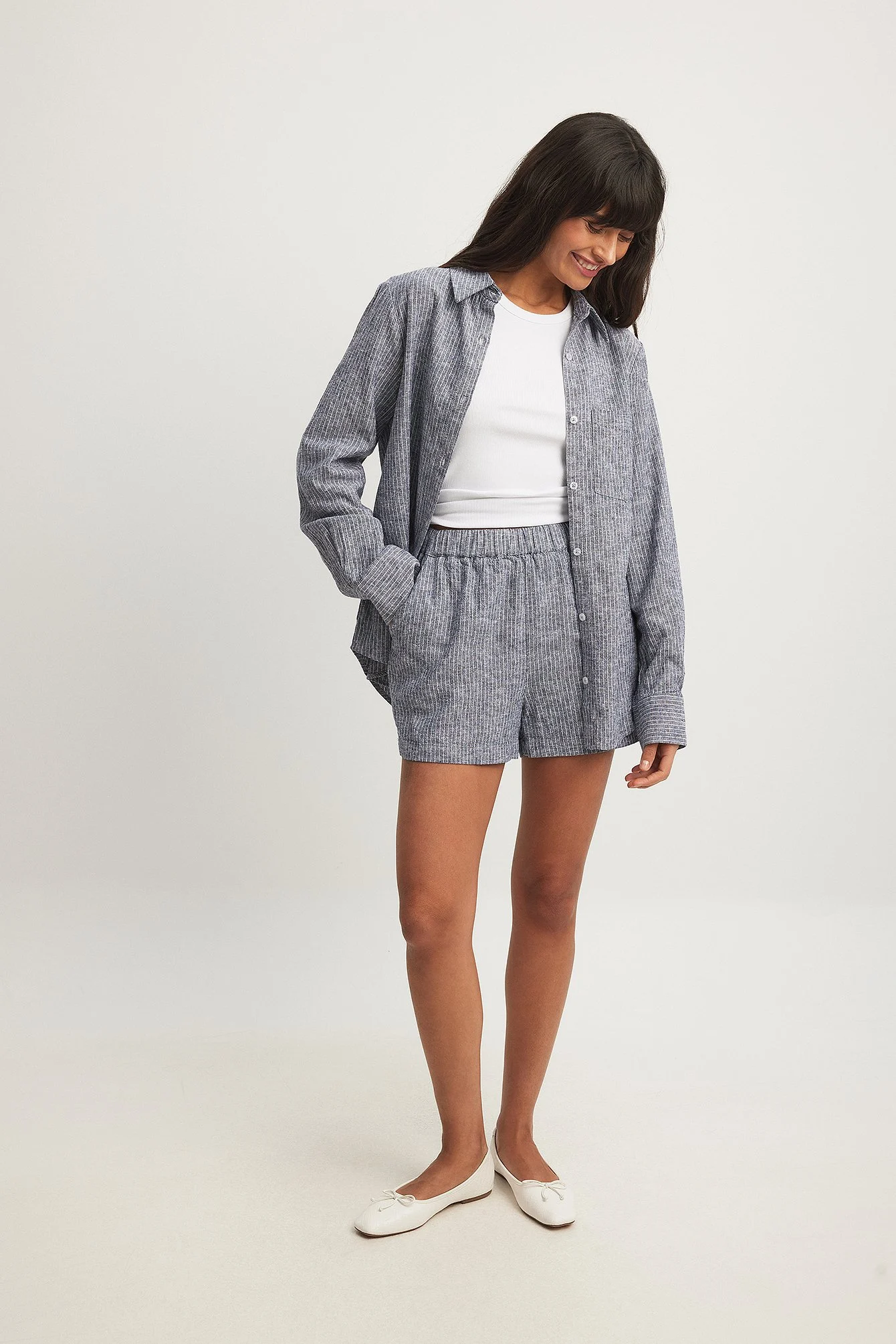 Shorts aus Leinen-Mix mit elastischem Bund