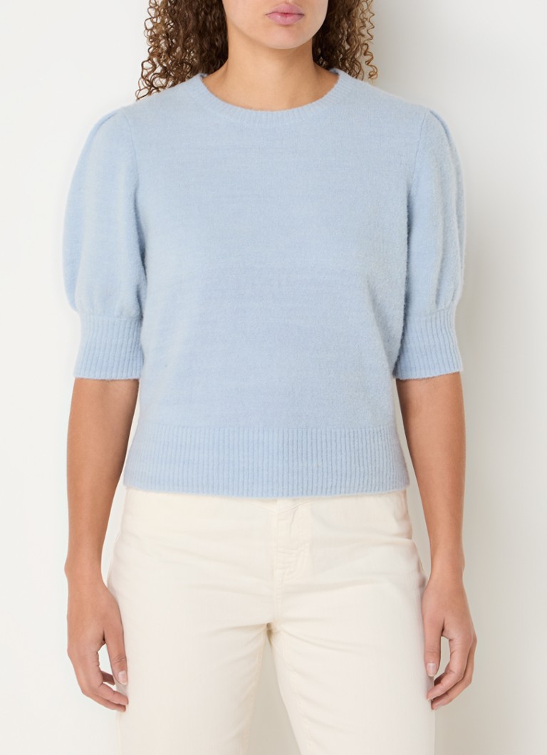 Expresso Fine knitted top in alpaca wool blend with puff sleeves